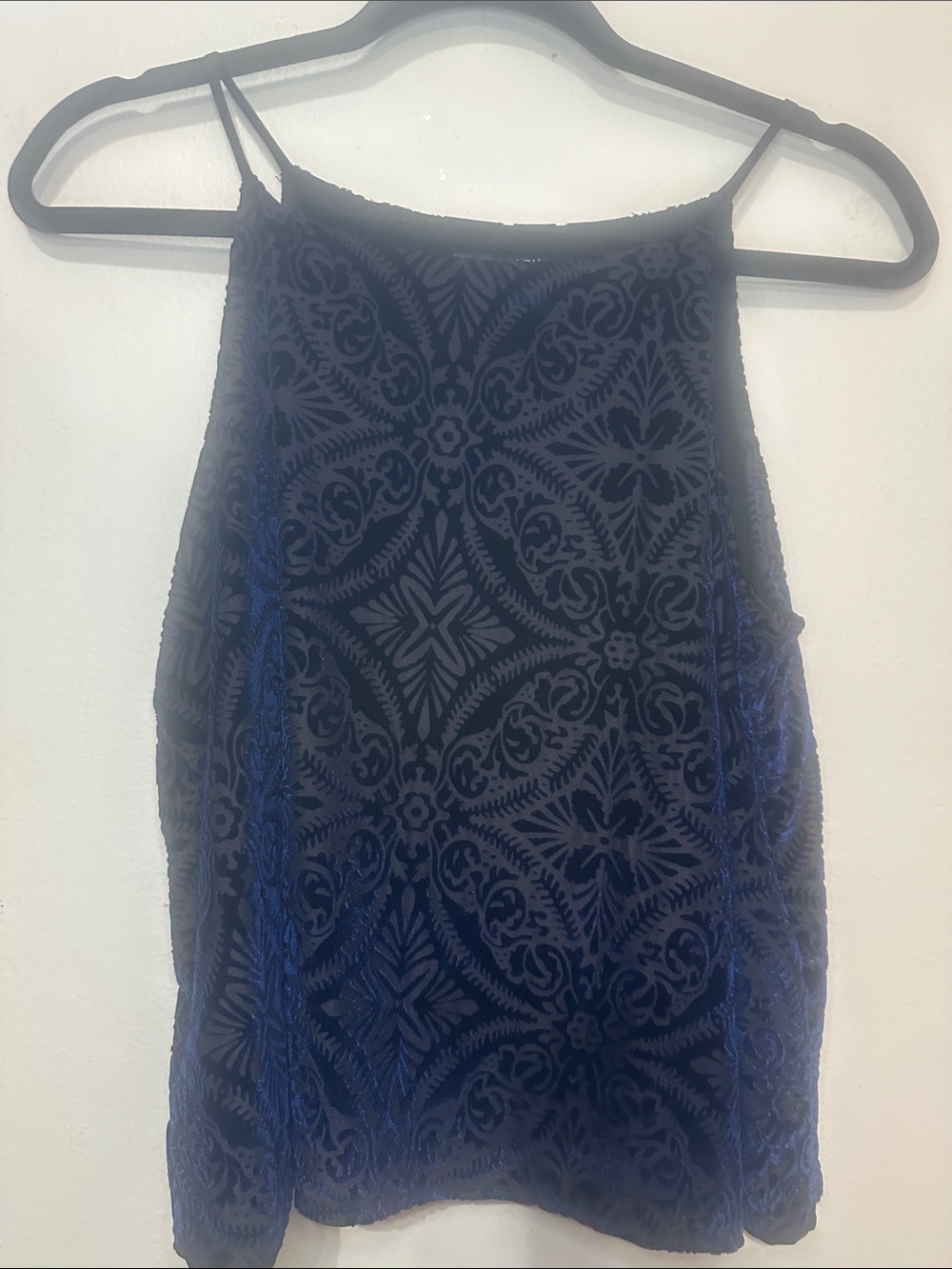Aqua Navy Blue Velvet Burnout Tank